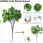 Artificial Fake Outdoor Plants for Spring Summer Decoration, 12 Bundles Fake Plastic Roses UV Resistant Look Real Faux Plants for Planter Outside Front Door Porch Patio Balcony Garden Indoor Yard Urn