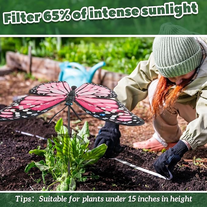 Mixweer 2 Pcs Butterfly Shape Metal Plant Umbrellas for Outdoor Small Plants, 12 in Metal Plant Shade Disk Outdoor Garden Umbrella for Potted Live Decor