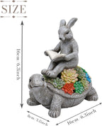 TERESA'S COLLECTIONS Garden Decor, Rabbit Turtle Garden Decor, Cute Bunny and Tortoise with Solar Light, Waterproof Resin Garden Statue, Rabbit Turtle Gifts, Birthday Gifts for Women Mom 6.3"