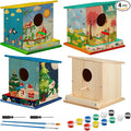 Liliful 4 Pack Birdhouse Crafts for Kids, Wooden Creative DIY Bird House Kits Arts and Crafts Set for Kids and Adults, Spring Birthday Gifts for Toddlers Ages (Single Style)