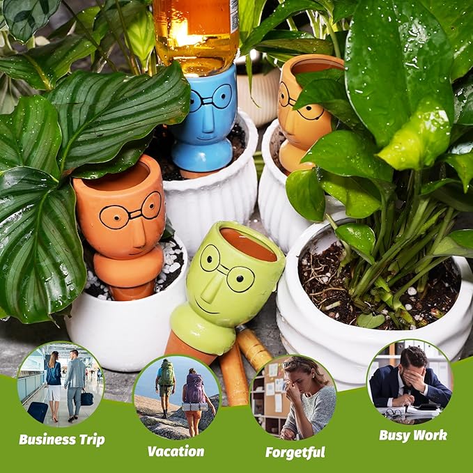Terracotta Self Watering Spikes, 4 Pack Self Watering Planter Insert, Vacation Plant Slow Release Watering Devices for Indoor Outdoor Plants, Big Head