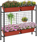 CADUKE Raised Garden Bed, Garden Raised Planter Box with Legs, 32" Elevated Vegetable Garden Beds with Drainage Holes & Trellis, Herb Garden Planter Outdoor for Vegetables, Balcony, Red
