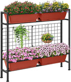 CADUKE Raised Garden Bed, Garden Raised Planter Box with Legs, 32" Elevated Vegetable Garden Beds with Drainage Holes & Trellis, Herb Garden Planter Outdoor for Vegetables, Balcony, Red