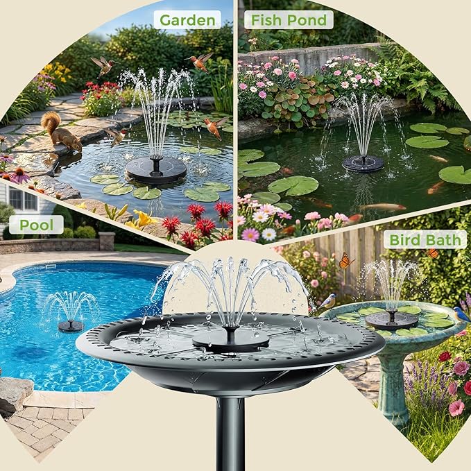 AISITIN Solar Fountain, Solar Bird Bath Fountains Pump with 6 Nozzles, 2026 Upgraded Free Standing Floating Solar Powered Water Fountain Pump for Bird Bath, Garden, Pond, Pool and Outdoor