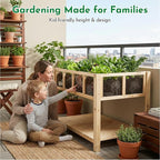 ketive Raised Garden Bed with Transparent Acrylic Panels, Elevated Wooden Raised Garden Bed Planter, Fir Wood Outdoor Planter Box for Herbs, Flowers & Patio Balcony Gardening (Natural)