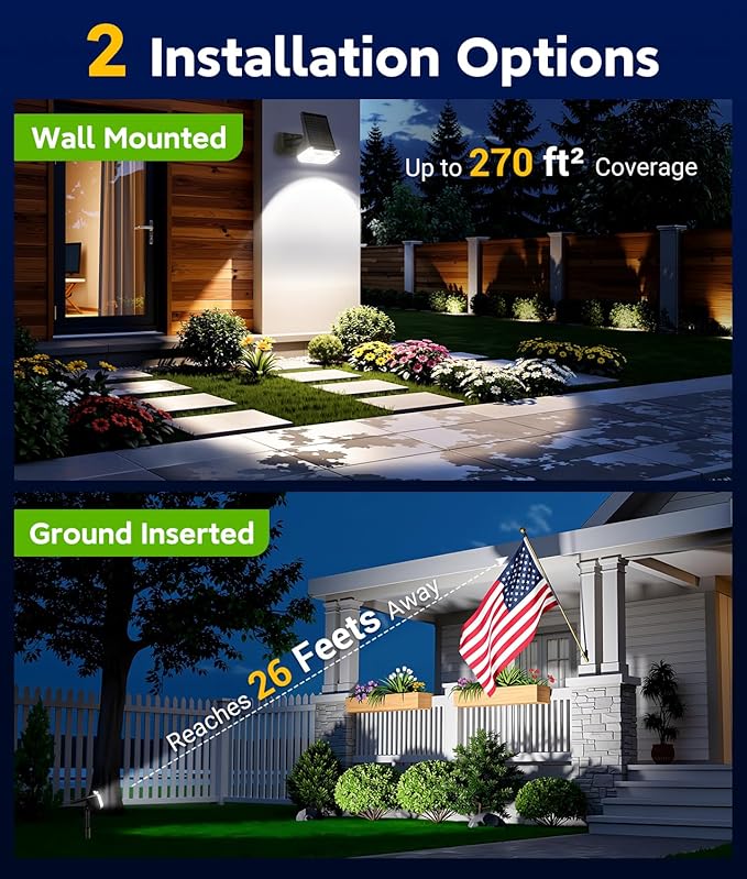LETMY Solar Lights Outdoor Waterproof IP65, 4 Pack Solar Spot Lights Outdoor With 14 Big LEDs, 2-in-1 Wall Lights & 2 Modes Solar Powered Landscape Spotlights for Garage Pathway Yard Decor Garden Gift