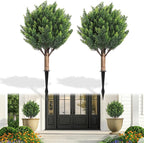 Shinoske 23.8" Artificial Cedar Topiary Ball Trees,Set of 2 Outdoor Faux Evergreen Shrubs with Ground Spike,UV Resistant Fake Cedar Plants for Front,Garden,Porch,Yard