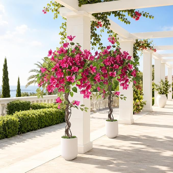 2Pack Artificial Bougainvillea Tree, 5FT Faux Bougainvillea for Indoor Outdoor Decor, Lifelike Bougainvillea Artificial Flowers Plant for Office, Front Porch, Living Room & Patio
