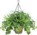 Artificial Hanging Plants with Basket, 5 PCS UV Resistant Fake Outdoor Greenery, Faux Grape Leaves for Home Garden Patio Front Porch Yard Decor