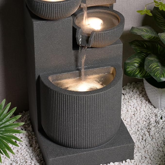 39.76” H 5-Tiers Cascading Bowls Outdoor Water Fountain Made with Eco-Friendly Recyclable Materials, Polyethylene Waterfall Fountain, Outdoor Decor with LED Lights for Patio, Backyard (39.76")