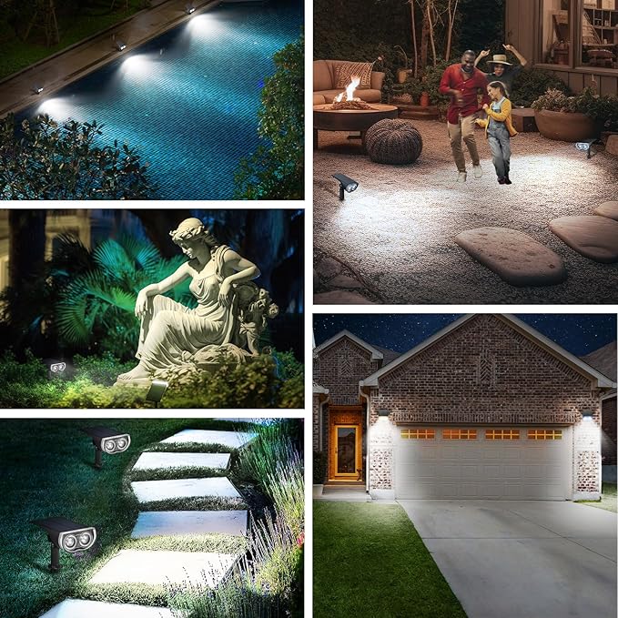 Linkind Solar Lights Outdoor StarRayS, Bright Solar Spot Lights Outdoor, IP65 Waterproof Spotlights for Garden Yard Landscape Walkway Patio Tree (Daylight, 2 Pack)