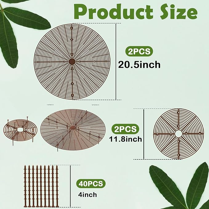 4Pcs Plant Pot Grid, Cuttable Flower Pot Soil Protector Covers, Planter Protector with 40 Deep Stakes, Dogs Cats Digging Stopper Baby Safety, 20.5 Inch 11.8 Inch Plant Grid Pot Cover