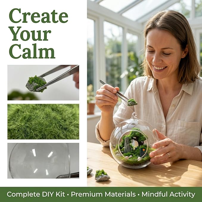 DIY Glass Globe Terrarium-Style Decor Kit, 11-Piece Mini Micro Landscape Ornament Set for Desk, Home & Office- Thoughtful Indoor Gift for Home & Office Decor