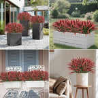 Ouddy Decor 20 Pcs Fake Outdoor Plants Artificial Grass Greenery Stems Faux Plastic Plants UV Resistant for Spring Summer Indoor Outside Garden Hanging Planter Porch Patio Window Box Home Decor, Red ﻿