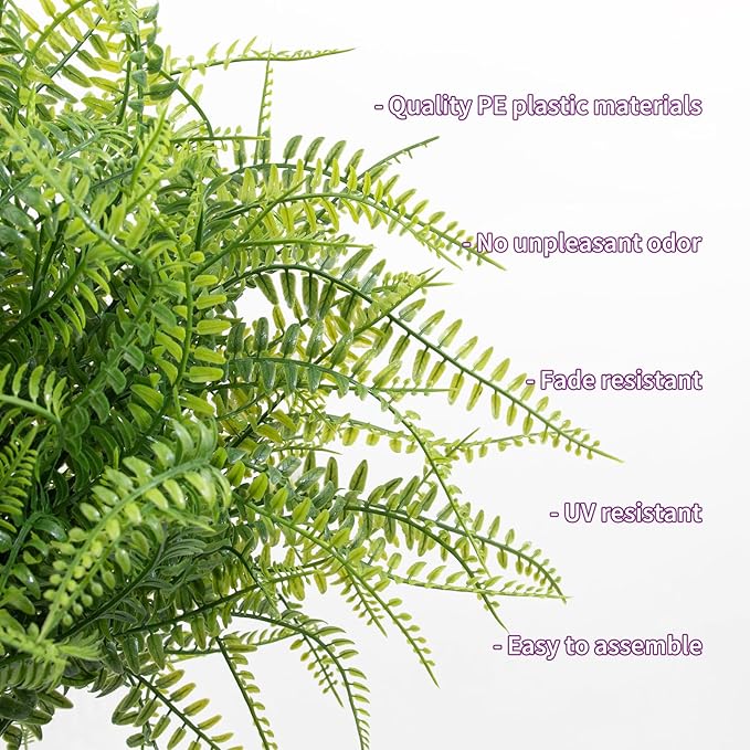 2 Pack 23.6" Artificial Fern Topiary Ball Trees with Ground Spike, Outdoor UV Resistant Fake Evergreen Trees Shrubs Bushes Artificial Plants Faux Bosten Fern Plants for Porch, Garden, Front Door