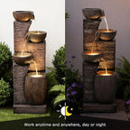 38.2" Tall Water Fountain Outdoor Garden,4 Tiers Modern Cascading Bowls and Stacked Stones Indoor Fountains with LED Lights for Patio, Deck, Porch, Backyard and Home Art Decor(Reddish-Brown