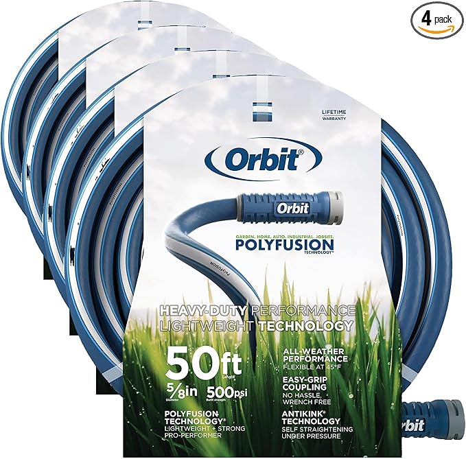 Orbit 22005 Polyfusion Garden Hose - Heavy-Duty Water Hose (50-Foot x 5/8-Inch) (Pack of 4)