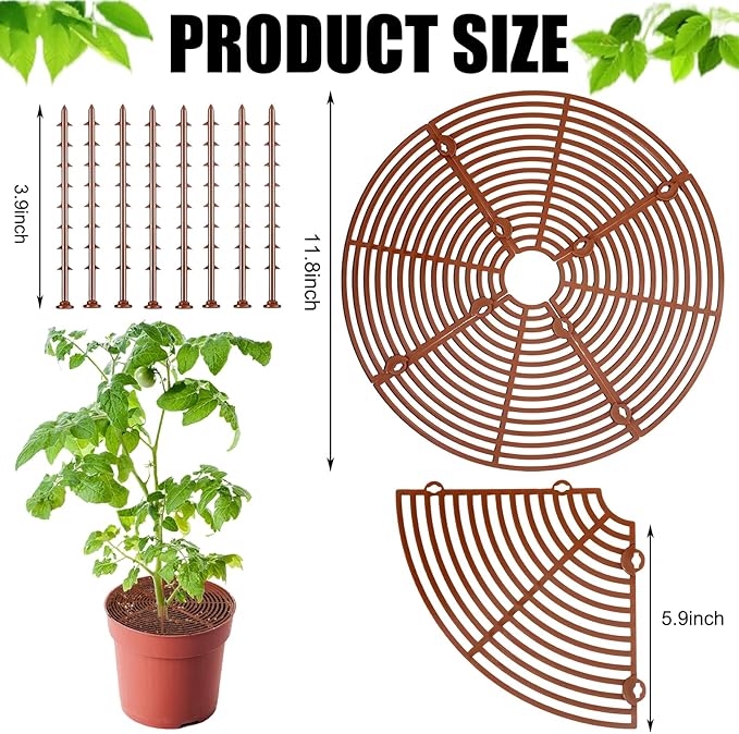 11.8 Inch Plant Pot Cover,Durable Cat & Dog Digging Stopper with Deep Stakes,Adjustable Soil Guard Grid for Indoor & Outdoor Flower Pots,Brown Animal Protector
