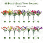 Alupssuc 48 Bundles Artificial Flowers for Outdoors Decoration, UV Resistant Silk Faux Floral Spring Fake Plastic Plants Greenery for Outside Indoor Patio Porch Window Box Home Decor(Upgrade 8 Colors)