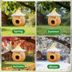 Bird Houses for Outside Yellow Cottage Resin Birdhouse, Garden Outdoor Decor Bird House with Flower and Bees, Birdhouses for Outdoors for Bluebird Finches Cardinals