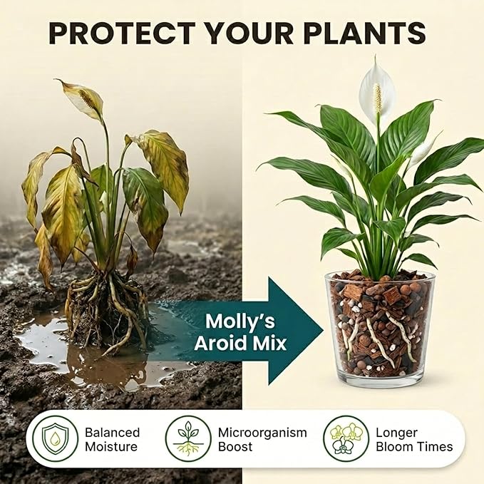 Molly's Aroid Mix - Premium Soilless Potting Mix for Houseplants - Fast Draining, Chunky & Easier to Water vs. Soil for Indoor Plants - with Bark, Coco Chips, Worm Castings, Mycorrhizae 3 Dry Quarts