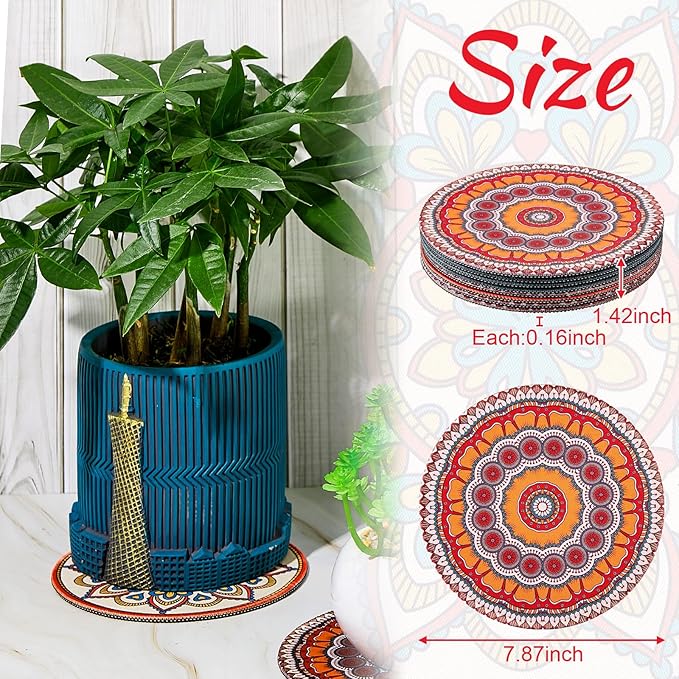 Nuanchu 6 Pcs 7.87" Boho Plant Pot Mat Large Rubber Absorbent House Non Slip Pot Indoor Plant Coasters Round Pad Gardening Outdoor Flower Protect Mat for Table Desk Floor