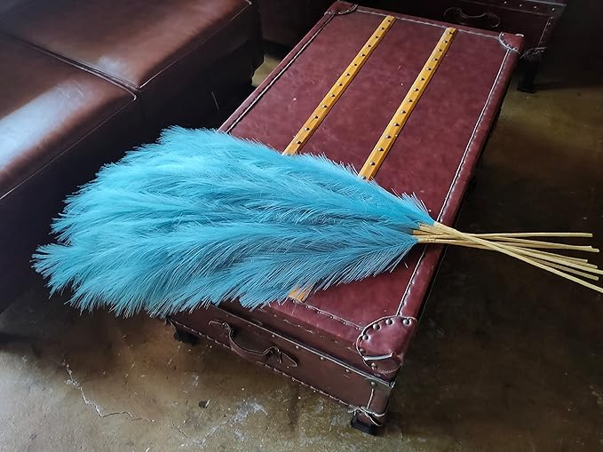 Premium Faux Teal Pampas Grass Decor 8pcs 43.3″ 110cm– Peacock Teal Tall Fluffy Feather Flowers, No Assembly 18-Branch One-Piece Stems for Boho Wedding & Coastal Home Decor, Floor Vase Accent