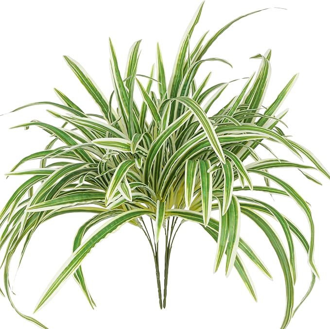 Artificial Spider Plant Large 23.6In Fake Greenery Plants UV Resistant Outside Faux Plants Bushes for Indoor Table Outdoor Planter Decor (4)