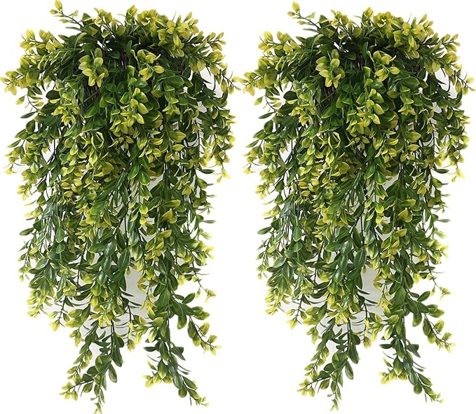 PASYOU Artificial Hanging Plants, Fake Vines Plastic Leaves Ivy Faux Greenery UV Resistant Plant for Indoor Outdoor Garden Office Decor Christmas Wedding Party Baskets DIY Decoration Yellow 4 Pack