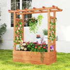 HAPPYGRILL Raised Garden Bed with Trellis, 2 Pack Freestanding Wood Planter Box w/Hanging Roof & 4 Drainage Holes for Vine Climbing Plants Flowers, Outdoor Planter with Trellis for Garden Patio Yard