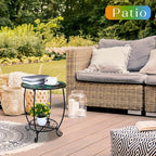 Outdoor Side Table Round Small Mosaic Patio Accent Indoor End Plant Coffee Tea Table for Yard Patio Porch Garden Living Room, Bedroom(Butterfly Style,16 Inch)