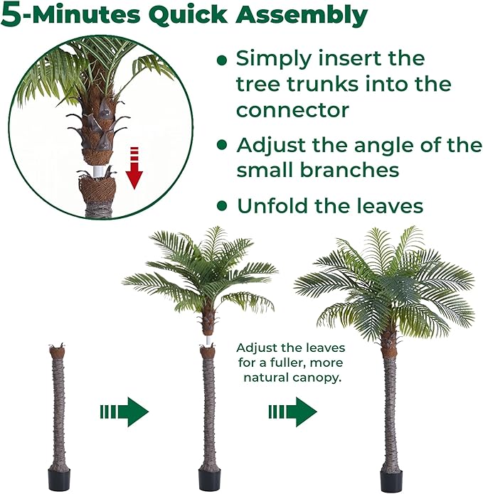 8.5FT Artificial Coconut Palm Set of 2, Faux Silk Palm Tree, Tropical Fake Trees for Indoor Outdoor, Large Sago Palm Plants for Home Office Garden Patio Poolside Backyard