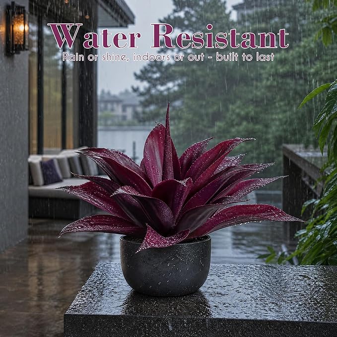Ttranewsoo Fake Plants Artificial Agave Plants 13.8" Large UV Resistant Fake Agave Planters for Indoor and Outdoor Decorating Tropical Plant Succulents Greenery Indoor Decor(2Pack, Purple