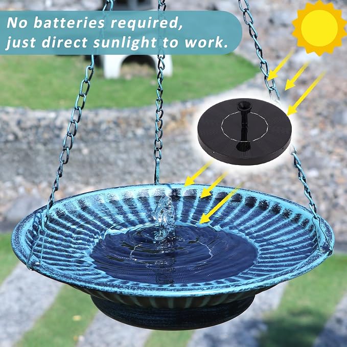 12.3" Hanging Bird Bath with Solar Fountain Bird Bath Bubbler，Birdbath Fountain for Garden Patio Decor,Blue