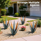 24” Large Metal Agave Plants Outdoor Decor, Vintage Blue Tequila Rustic Sculpture Outdoor Statues, Agave Metal Plants for Yard Garden Lawn Ornaments，Artisan Metal Agave Landscape Decor