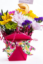 Summer Time Fresh Cut Live Flowers Arranged in a Takeout Container with Your Personal Message Tucked Inside a Fortune Cookie