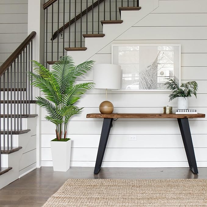 ASTIDY Artificial Palm Tree 5FT - Fake Tree with White Tall Planter - Faux Tropical Areca Floor Plant in Pot - Artificial Silk Plant for Home Office Living Room Decor Indoor
