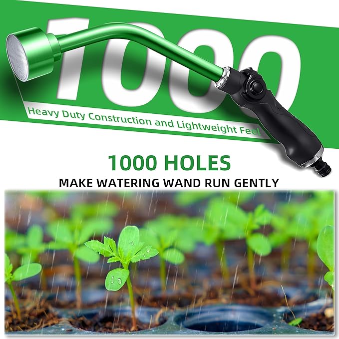 Saillong 16 Inch Watering Wand 1000 Holes with Thumb On/Off Thumb Control Heavy Duty Garden Sprayer Wand with Stainless Head Garden Hose Nozzle Wand for Seeding Flower Garden and Lawn