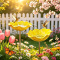 Metal Flower Garden Stakes Bird Bath, Decorative Outdoor Bird Feeder for Garden Yard Art, Handmade Rustproof Metal Flower Stakes for Attracting Birds Backyard Lawn Patio Decorations (Yellow-2pcs)