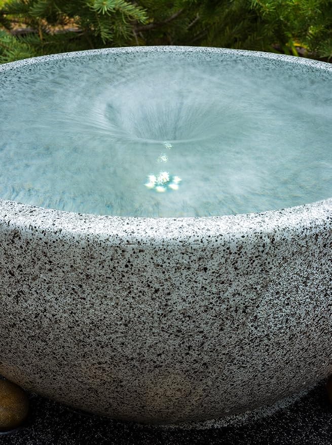Tenaya Granite Vortex Fountain w/LED Lights: Stylish Whirlpool Water Feature. Hand-Crafted Modern Design, Adjustable Pump. HF-V01-14LT by Harmony Fountains