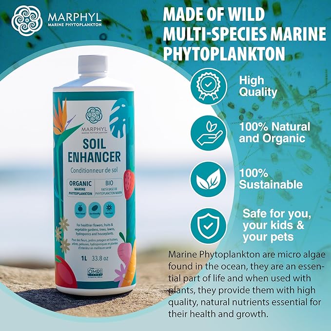 MARPHYL Plant Fertilizer Houseplants and Garden - Marine Phytoplankton Soil Improver and Hydroponic Fertilizer for Grasses, Bamboo, Succulents, & Vegetables - Organic Plant Liquid (Pack of 2)