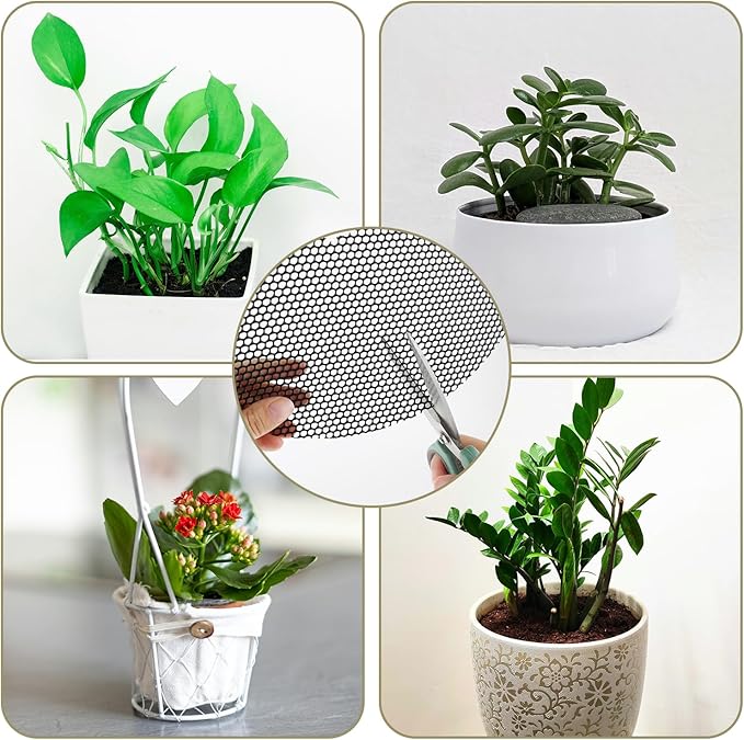 Pack Plant Pot Grids, 11.8" Trim-to-Fit Plant Pot Soil Covers Protectors from Animals,Plant Pot Soil Guard for Indoor Outdoor Plant Protection with Metal Stakes (10, Black)