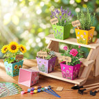 6 Pack Paint and Flower Plant Gardening Kit Stainless Steel Pots Colorful Metal Iron Flower Pots Acrylic Paint Gardening Tools Brushes Stickers for DIY Garden Painting Crafts