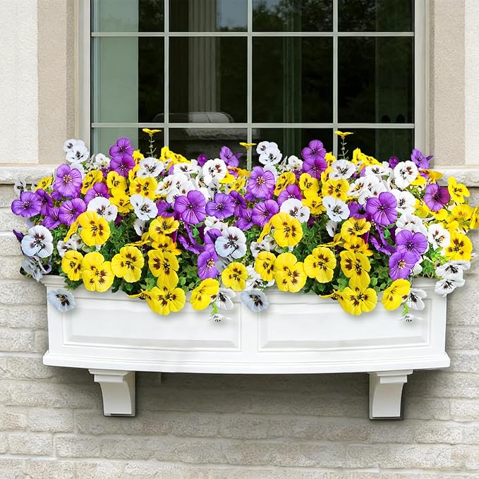 20 Pcs Artificial Fake Pansy Flowers for Outdoors, Faux Silk Pansies Spring Flowers UV Resistant Artificial Plants Outdoor for Planter Front Door Porch Yard Patio Home Decor(Purple Yellow White)