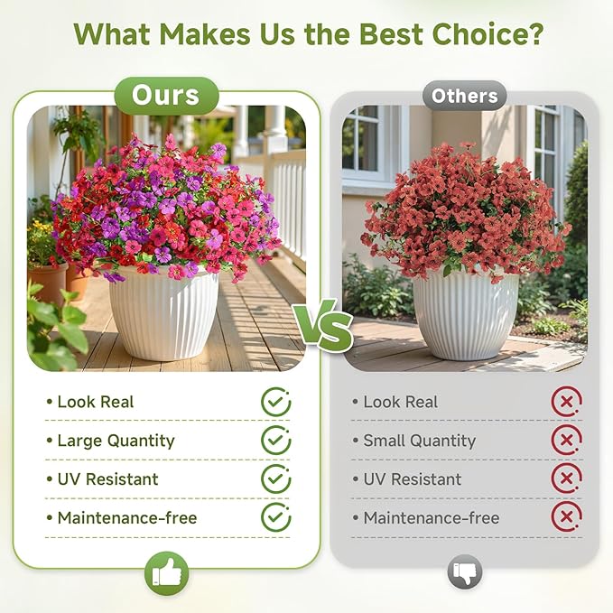 Alupssuc 24 Bundles Artificial Flowers for Outdoors Decoration, UV Resistant Silk Faux Daisy Flora Spring Fake Plastic Plants Greenery for Outside Indoor Yard Home Porch Window Box Decor, Mix 3 Colors