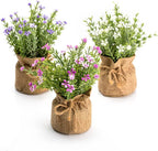Velener Babys Breath Artificial Flowers in Small Burlap Bag Vases 3Pcs -Gypsophila Faux Flowers Farmhouse Home Coffee Table Bookshelf Office Desk Decorations Kitchen Dining Room Fake Plants Indoor
