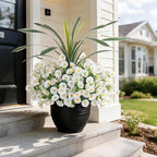 INXUGAO Artificial Flowers for Spring Outdoors Fake Plants Outside, 12 Bundles Silk Morning Glory with Eucalyptus UV Resistant Realistic Faux Flowers for Porch Planter Garden Patio Decor (White)