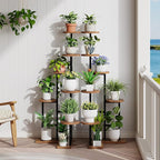HOOBRO Corner Plant Stand Indoor, 7-Tier Plant Shelf for Multiple Indoor Plants, Corner Plant Rack Organizer, Round Flower Stand, for Living Room, Balcony, Patio, Rustic Brown and Black BF02HJ01