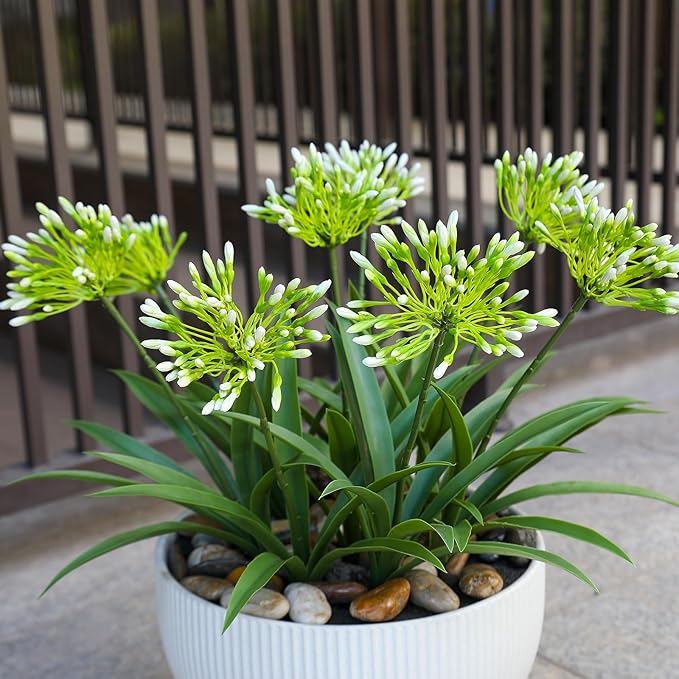 Faux Outdoor Flowers Realistic Artificial Plants 8 Bundles Plastic Flower Outside 18.9 in Fake Greenery Stems Green Flower for Pot Planter Decor Outside