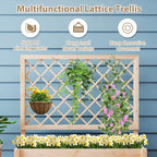 Giantex Raised Garden Bed with Trellis, Drainage Hole, Wood Elevated Planter Box for Climbing Vine Flower Herb Vegetable Fruit, Planting Container for Indoor Outdoor Patio Balcony (39”x14”x40”)